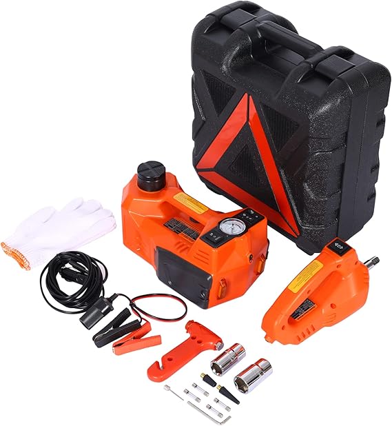 Electric Car Jack, 5 Ton 12V 4IN1 Hydraulic Jack Lift (Lifting Range: 6-17.5 inch) with Electric Impact Wrench for SUV MPV Sedan Truck Change Tires Garage Repair - Orange