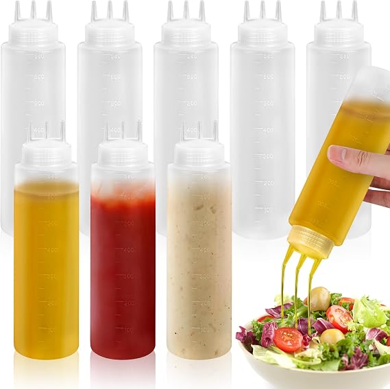 8PCS 3Hole Squeeze Sauce Bottle 680ML Plastic Condiment Dispenser