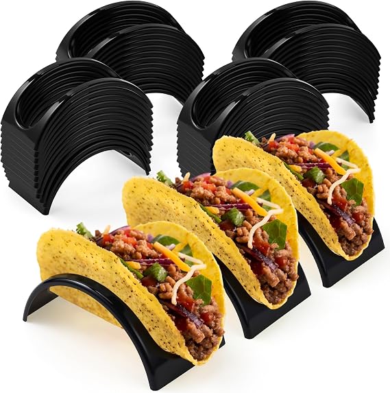 Baderke 48 Pcs Plastic Taco Holder Black Single Serving Stand Taco Tray