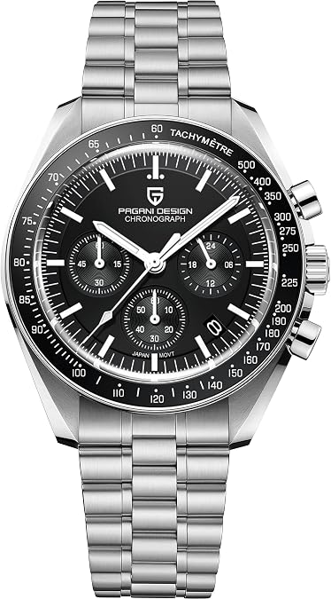 HaiQin Pagani Design 1701 Men's Watches Japanese VK63 Quartz Movement Stainless Steel Strap Waterproof Casual Dress Analog Watch Professional Chronograph