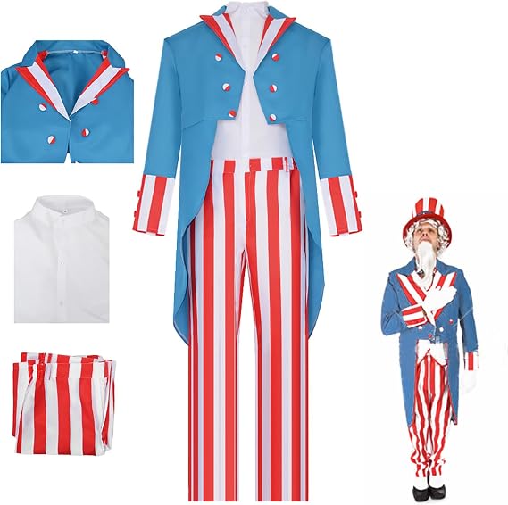 Uncle Costume Adult Set 4th of July Deluxe Outfits for Men Founding Father Costume Independence Cosplay Party