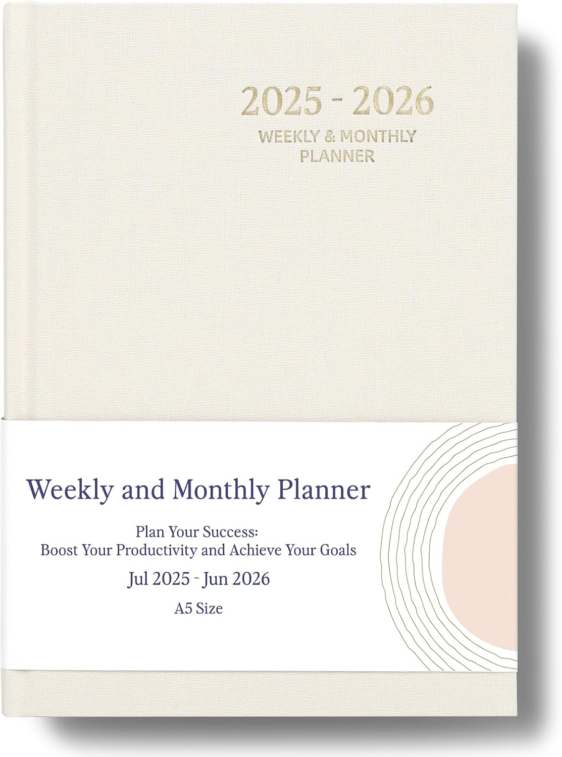 2025-2026 Planner - Weekly and Monthly Planner, July 2025 - June 2026, Linen Hardcover, 2025-2026 Calendar Planner Book with Tabs, Aesthetic, Perfect for Office Home School Supplies Beige, A5