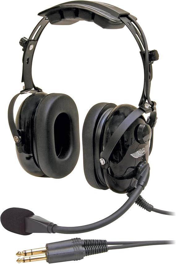 ASA AirClassics HS-1A Pilot Headset Durability - 23 dB Noise Reduction - Noise-Canceling Mic - Stereo/Mono - Essential Aviation Headset - General Aviation Headsets for Pilots