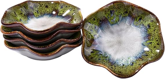 Ceramic Dipping Bowl Set of 5, 4.3'' Green Reactive Glaze Sushi Dishes