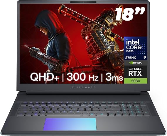 Alienware 18-inch Area-51 Gaming Laptop - GeForce RTX 5080 16GB GDDR7 18" QHD+ 300Hz intel Ultra 9 275HX AlienFX RGB lighting Wi-Fi 7 Ai NPU Quad Fan Cooling, Win 11PRO(64GB DDR5, 2TB SSD)