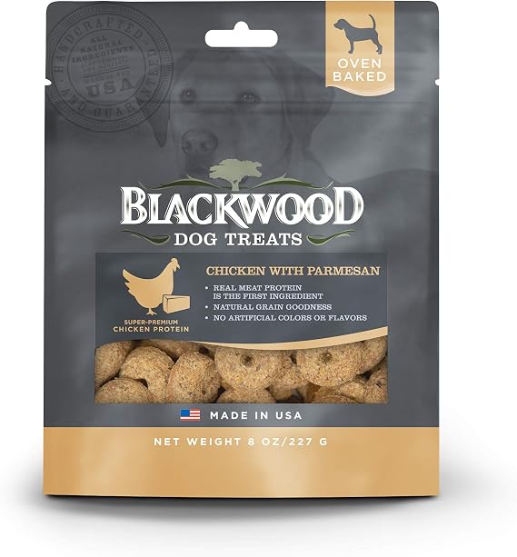 Blackwood Oven Baked Dog Treats, Chicken with Parmesan, 8 Ounce Pouch, Training Treats for All Life Stages and Breed Sizes