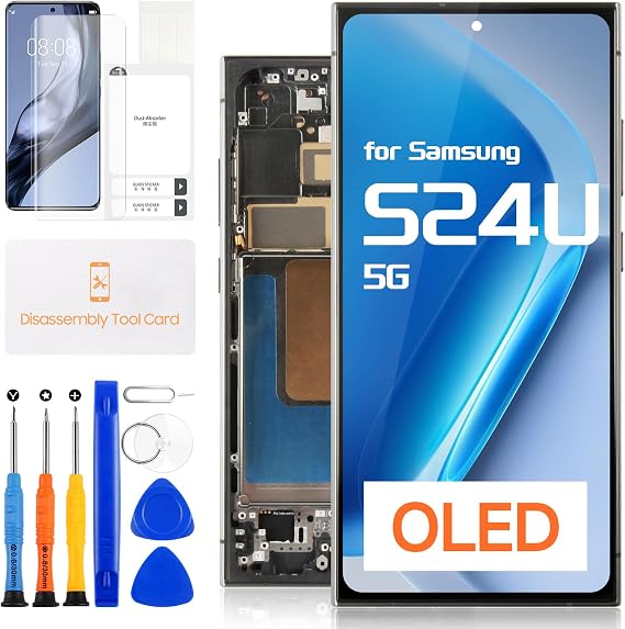 OLED for Samsung Galaxy S24 Ultra 5G S928 LCD Display - for Galaxy S24 Ultra 5G LCD Touch Screen Replacement SM-S928B S928U S928N Digitizer Panel Full Assembly Tools (Black with Frame, US Version)