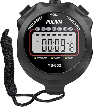 Sports Stopwatch Timer, Single Lap Split Digital Stop Watch for Sports Kids Coaches Swimming Running, Black
