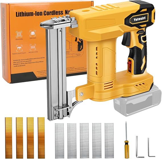 18GA Cordless Brad Nailer Compatible with Dewalt 20V MAX Battery, 2 in 1 Brushless 5/8 to 1-1/4 Inch Cordless Nail Gun with 1000pcs Nails/Staples for Carpentry and Woodworking Projects(Tools Only)