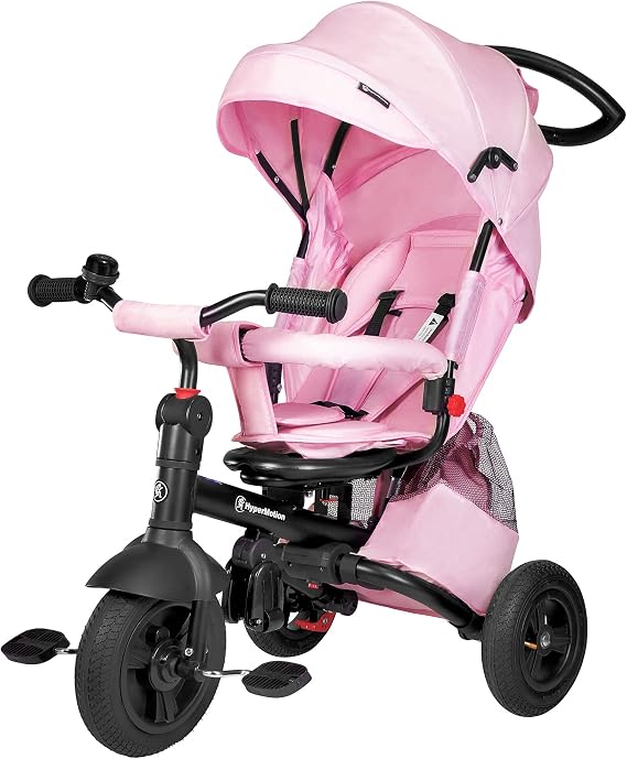 HyperMotion Baby & Toddler Trike with Parent Handle, Kids' Trikes & Toddler Bike, Lightweight Balance Tricycle for Children Boys & Girls, Parent Steering Push Handle, Rose