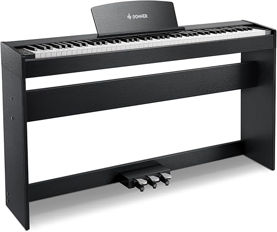 Donner DDP-50 Weighted Digital Piano 88 key Keyboard for Beginner, Full Size Electric Piano Keyboard with Furniture Stand and 3 Pedal Unit