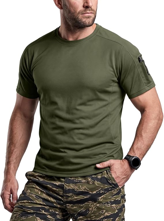 CQR Men's Tactical Short Sleeve T-Shirt, Quick Dry Outdoor Hiking Training Army Shirts, Athletic Gym Workout Tops