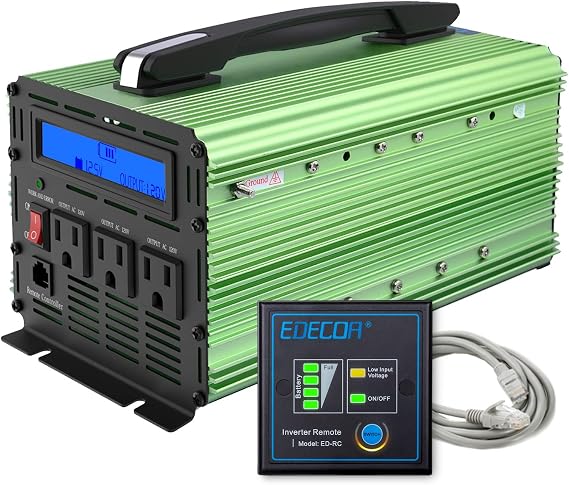 EDECOA 2000W Power Inverter 3 AC Outlets DC 12V to 110V 120V AC with LCD Display and Remote Controller