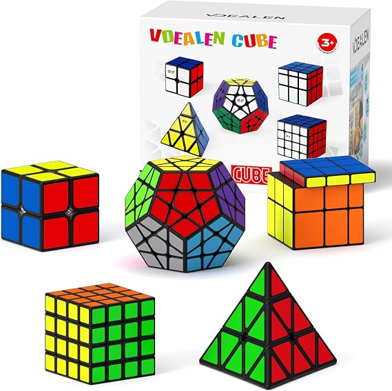 Vdealen Speed Cube Set, 2x2 4x4 Pyramid Dodecahedron Mirror Magic Cube Pack, Puzzle Cube Collection Toys Gift for Kids Teens Adults [5 Pack]