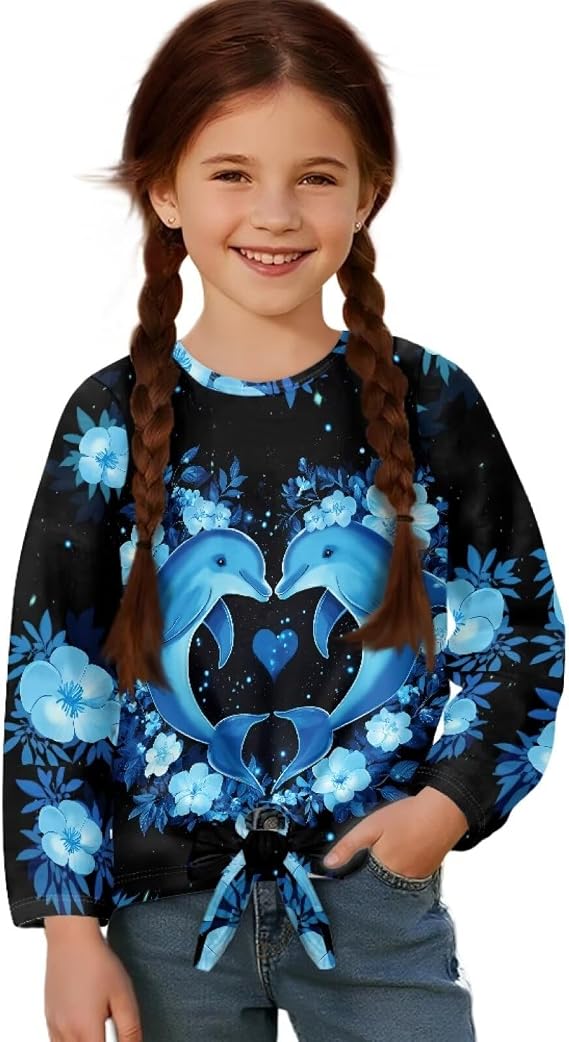 Back to School Shirts for Girls Long Sleeve Basic Tees Crew Neck Fall Shirts Relax Fit Workout Outfits Size 5-12