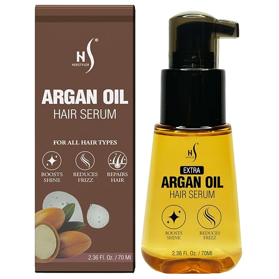 HerStyler Advanced Argan Oil Hair Serum - for Women and Men - 2.36 Fl Oz | Overnight Nourishing Hair Serum for Frizz Control & Morning Manageability - Lightweight - With Vitamin E & Aloe