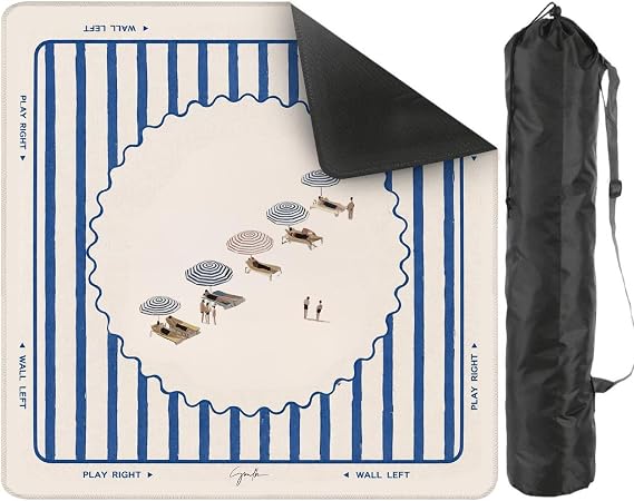 Minimal Coastal Blue Stripe Beach Club Design Preppy Mahjong Mat Size 20.9''x20.9'' 31.5''x31.5'' 33''x33'', Anti-Slip Noise Reduction Table Protection Playmat
