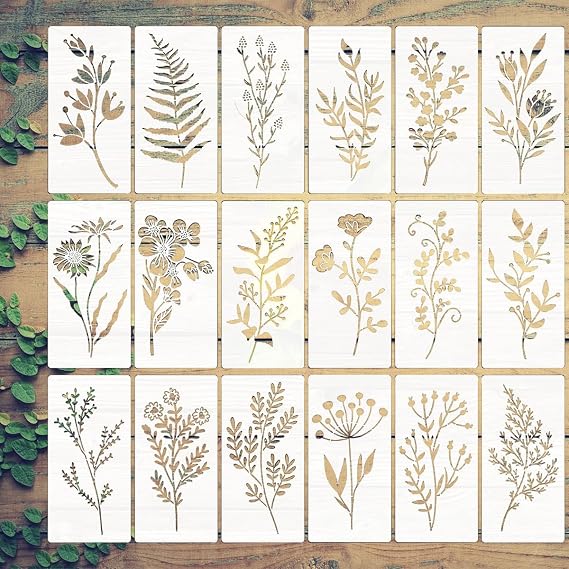 18Pcs Flower Stencils Wall Stencils for Painting 5.98x2.99 Inch Wildflower Stencils for Painting on Walls Floral Stencil Leaf Stencil Art Stencils for Painting on Wood Furniture Home Decor