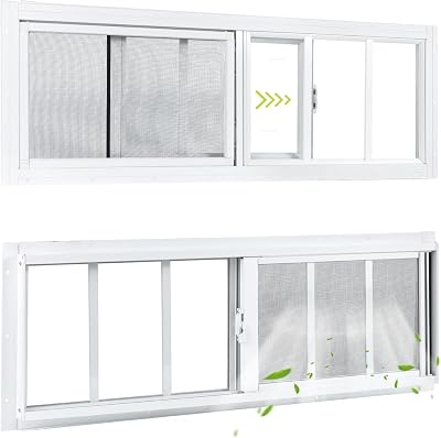 COLORPAPA 2 Pack Shed Windows, 10x35 Sliding Windows, Transom Window with Tempered Glass for Shed, Chicken Coop, Playhouse, Household, Garage, Barns White