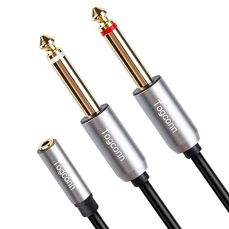 3.5mm to Dual 6.35mm Y-Adapter Splitter 0.6 Feet,3.5mm 1/8 Inch TRS Stereo Female to 2 X 6.35mm 1/4 Inch TS Mono Male Y Splitter Audio Cord Converter Connector for Phone, PC, Computer Sound Card,Mixer