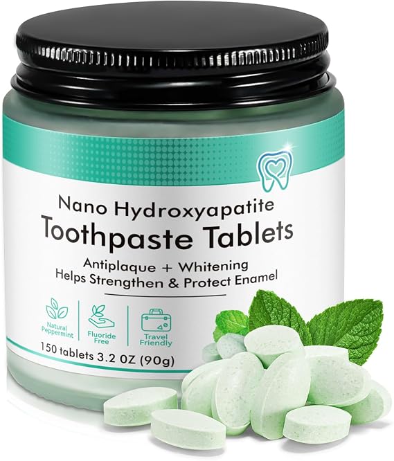 150 Toothpaste Tablets, Peppermint Flavored, Nano Hydroxyapatite, Fluoride Free, Remineralizes Teeth, Cleans Effectively, Protects Gums