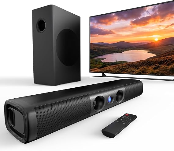 Sound Bar with Wired Subwoofer, 100W 3.1CH Soundbar for Smart TV, Surround Sound Home Theater System, Deep Bass & Crystal-Clear Dialogue, TV-ARC/Optical/AUX/Bluetooth 5.3, for Projector, PC & Gaming