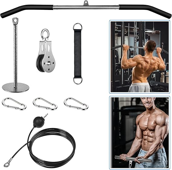 Cable Pulley System Home Gym with 100cm Lat Pull Down Bar Fitness