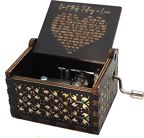 CAMKONG Can't Help Falling in Love Music Box, for Women, Men,Vintage Wooden Hand Crank Music Box,Gifts for Lover, Boyfriend,Girlfriend (Black)