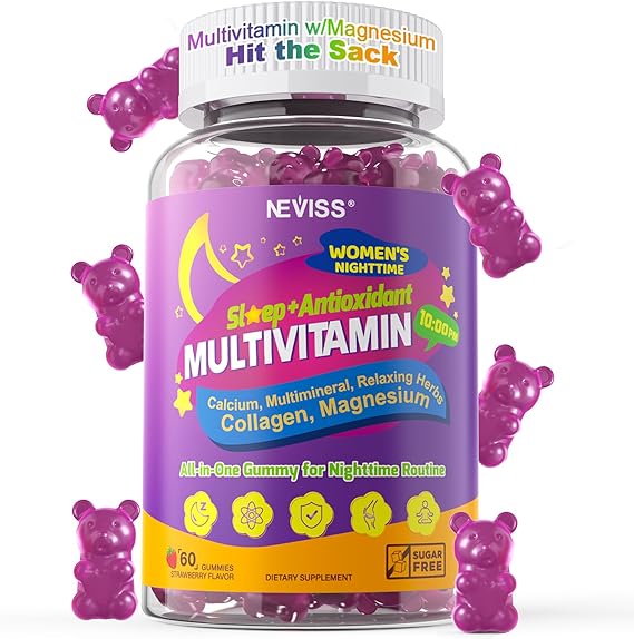 NEVISS Multivitamin for Women Gummies with Magnesium Glycinate 400mg, Hydrolyzed Collagen Gummy for Night Renewal/Sleep, Calcium D3K2, Antioxidant, Relax, Bone, Womens 18 30 40 50 60 70+ Daily Vitamin