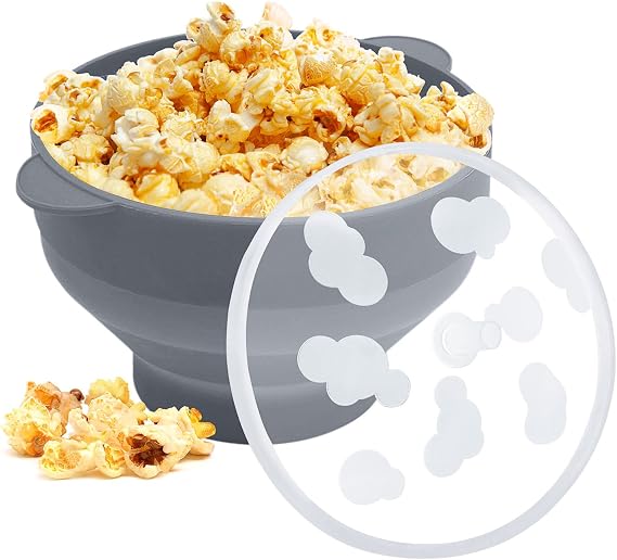 Silicone Popcorn Popper Microwave,Microwave Popcorn Popper, Collapsible Microwave Popcorn Maker Bowl (Grey)