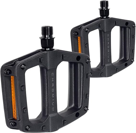 BV Bike Pedals with Replaceable Pins | Flat, Lightweight & Durable Bicycle Pedals with Great Grip | Made of Alloy Steel & Plastic - Ideal for BMX, Dirt Jumper, Hybrid Bikes & as MTB | Adult Fit