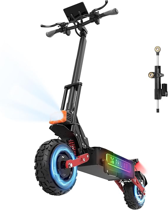 Adult Electric Scooter High Speed Long Range 7000W/10000W Dual Motor 55/65 mph 60V 38Ah/72V 48Ah 70/80 Miles 11/13 Off Road Tubeless Tires Dual Suspension 4 Piston Brakes