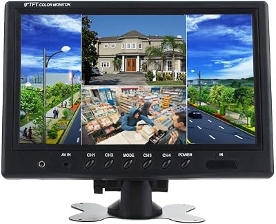 podofo 9 TFT LCD Split Screen Quad Monitor CCTV Security Surveillance Car Headrest Video Display, 4 RCA Connectors 6 Mode Display, Remote Control