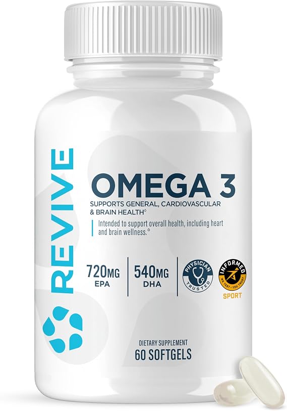 Revive MD Omega 3 Fish Oil Supplements for Men & Women Softgels with EPA & DHA Fatty Acids for Healthy Skin & Joints, Heart & Brain Support Vegan-Friendly, Gluten-Free (120 Softgels, 60 Servings)
