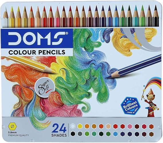 Doms Supersoft Non-Toxic Colour Pencil Set in Flat Tin Box (24 Assorted Shades x 2 Set), Multicolor (DM7206P2)