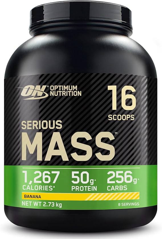 Optimum Nutrition Serious Mass Protein Powder High Calorie Mass Gainer with Vitamins, Creatine Monohydrate and Glutamine, Banana, 8 Servings, 2.73kg, Packaging May Vary