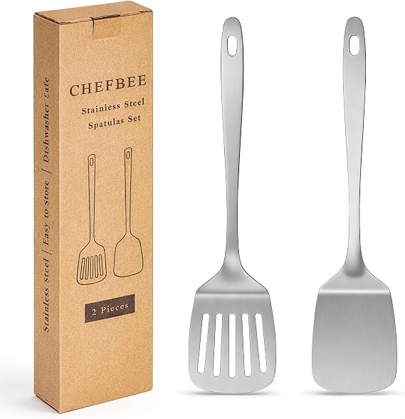 ChefBee 2PCS Stainless Steel Spatula Set, Solid & Slotted Turner