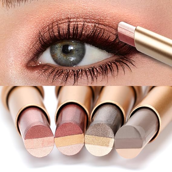 4Pcs Multi Color Eyeshadow Stick Set, 3 Color Gradient Shimmer Eye Shadow | 3 Shades Matte Creamy & Metallic Pearl Eye Shadow Kit, 3 in 1 Natural Long-Lasting Eye Makeup Pen for Women's Daily Look.