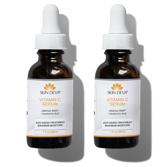 Skin Deva Vitamin C Face Serum, with Hyaluronic Acid, Matrixyl 3000, Anti Aging Serum, Anti Wrinkle Facial Serum - Improve Appearance of Dark Spots, Fine Lines, Glowing, Serum for Face (Pack Of 2)