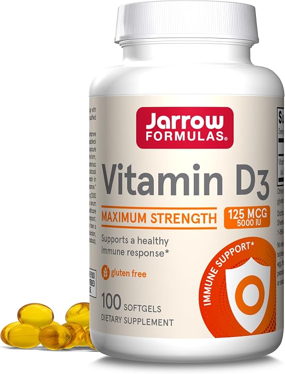 Jarrow Vitamin D3 Supplements 125 mcg (5,000 IU), 100 Softgels
