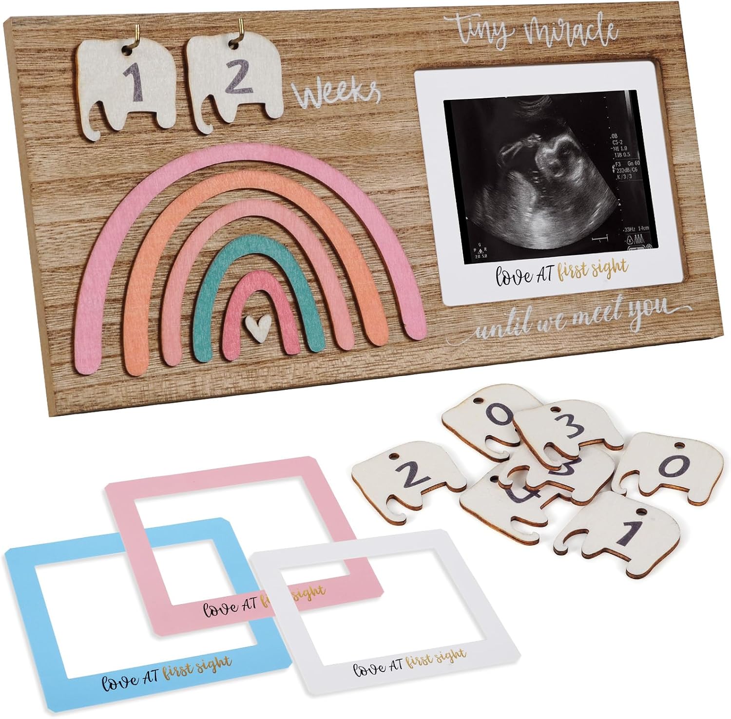 Dsekoxi Sonogram Picture Frame Pregnancy Announcements Gift, Ultrasound Picture Frames with Elephant Theme Countdown Calendar and Changeable Mats, 1st Ultrasound Frame, Expecting Mom Gift