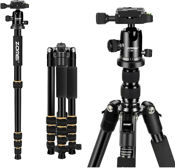 Zomei Q666 Full Professional Tripod Quality Aluminum Portable Tripod Top Head Heavy Duty Lightweight Compact Travel Nikon Canon Sony For All DSLR and Digital Camera