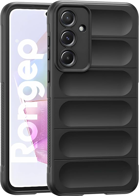 Rongep Samsung Galaxy A35 için Koruyucu Kalın Yapılı Rugged TPU Silikon Kılıf Kamera Yükseltili İçi Süet Dokulu Kenarları Darbe Emici ve Kayma Önleyici Özellikli Tam Kaplayan Koruyucu Kılıf (Siyah)