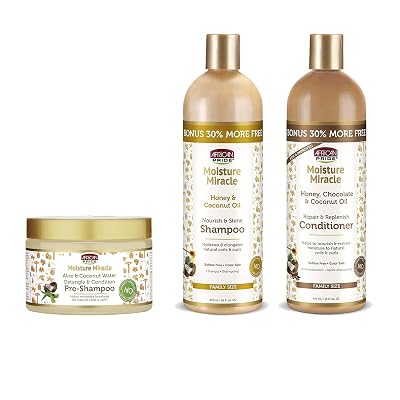African Pride Honey & Coconut Oil Pre-Shampoo, Shampoo & Conditioner - Repair & Replenish Moisture for Natural Coils & Curls, 12 Oz & 16 Oz