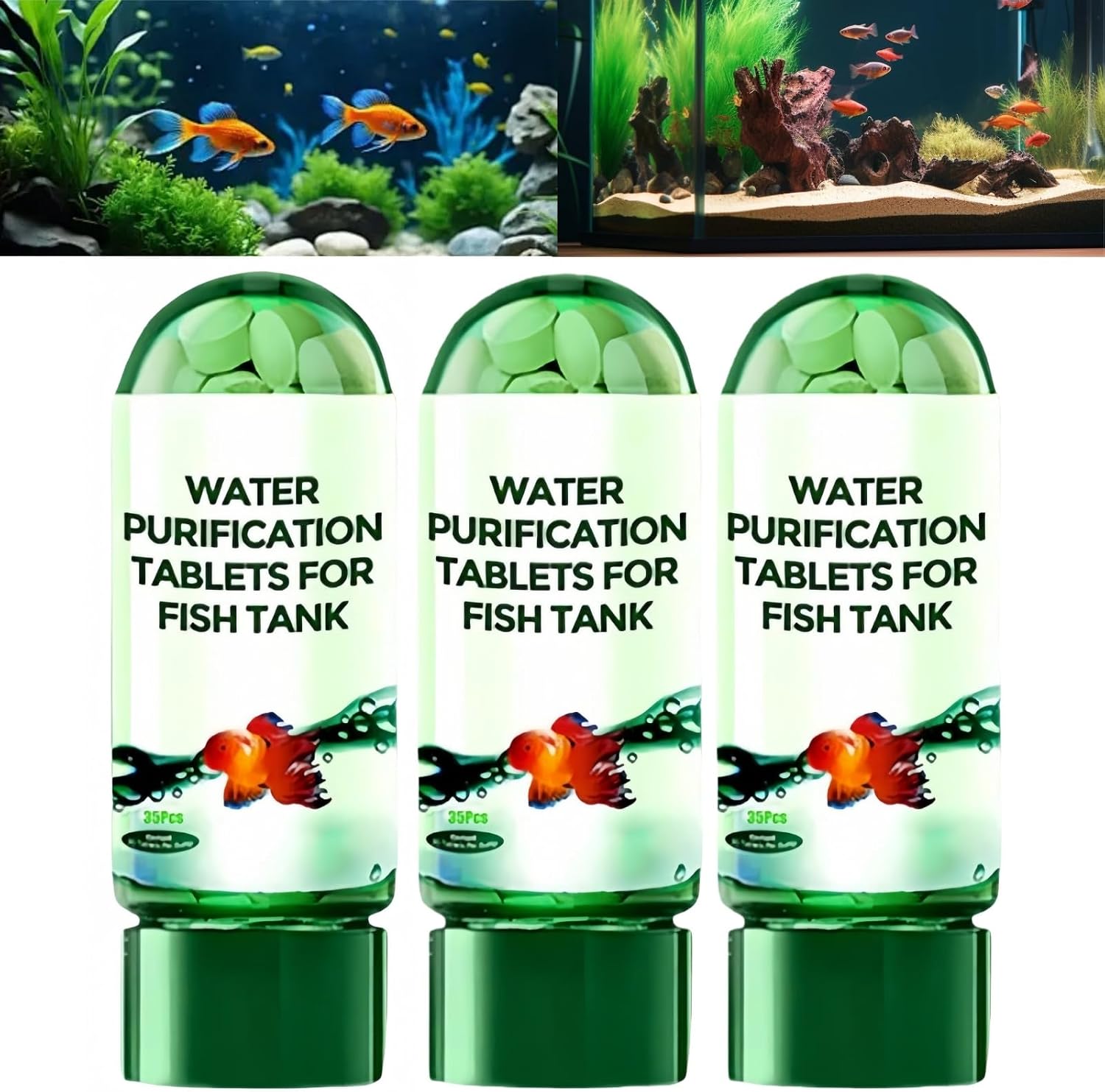 3*35Pcs Powerful Aquarium Water Purification Tablet,Fish Tank Cleaner and Algae Remover,Quick Water Clarification for Home Aquariums,Portable Fish-Friendly Water Treatment,Maintain Clean&Clear Water
