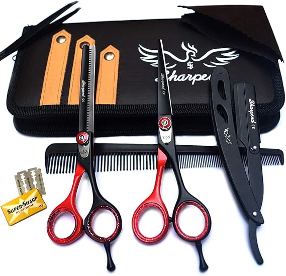 Professional Haircutting Scissors Kit 6 inch Razor Edge Barber Scissor, Japanese Haircutting Scissors and Thinning Shears for Men, Women & Kids, Salon and Home Hair Cutting Set