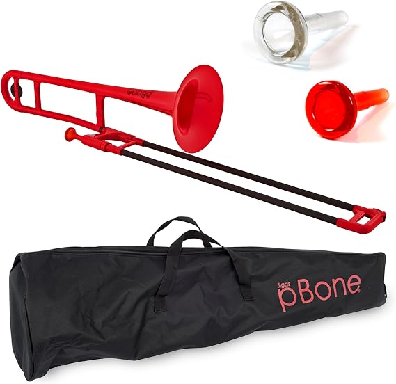pBone PBONE1R Plastic Trombone with Mouthpiece and Carry Bag - Bb Student Beginner - Red, 14.0 in*38.0 in*11.0 in