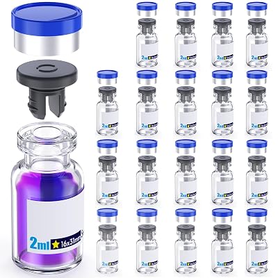 Ks-Tek 20pcs Sterile Empty Vial,Sample Vials with Self Healing Injection Port and Flip Off Cover,Borosilicate Injection Glass Bottle Individually Packing Transparent, Unsealed 2ml