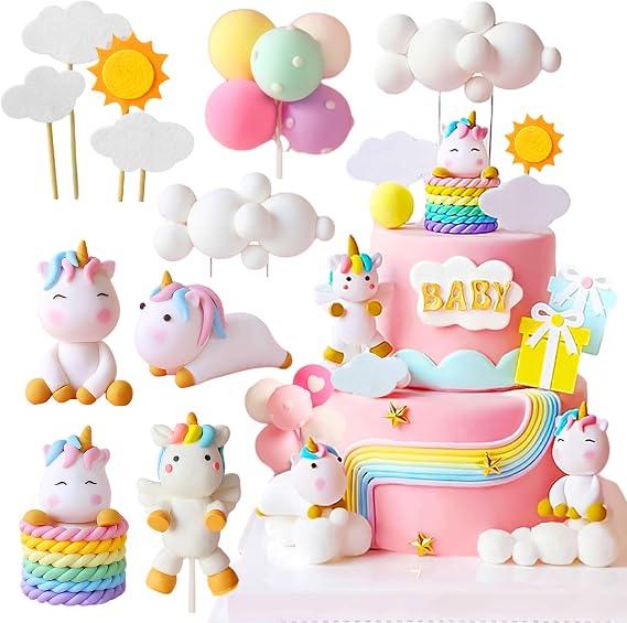 JeVenis Luxury Unicorn Rainbow Cake Decoration Unicorn Birthday Cake Topper | Luxury Unicorn Rainbow Cake Decoration Unicorn Cake Topper for Birthday Baby Shower Favors Supplies