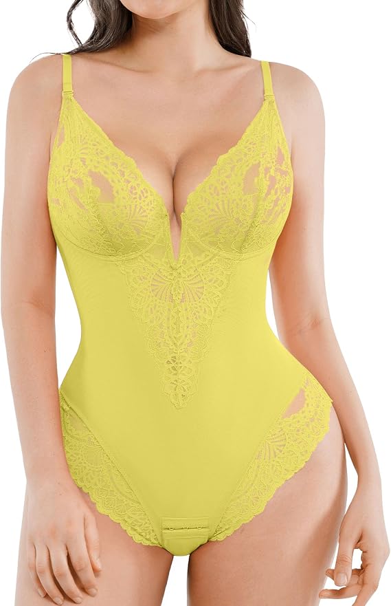 Popilush Bodysuits for Women Tummy Control Shapewear Lace Corset Tops